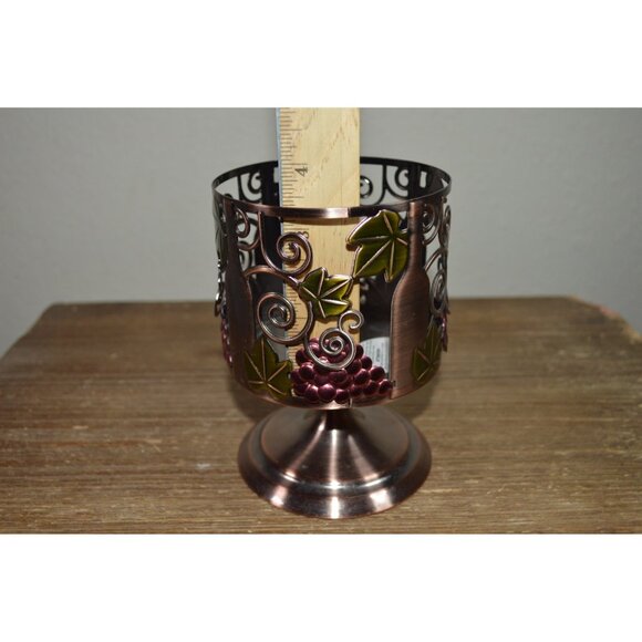 Bath and Body Works Wine & Grapes Design Pedestal Candle Holder Metal Rustic - Picture 9 of 10